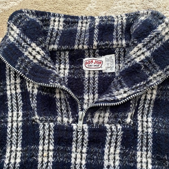 Rare Vintage Ron Jon Surf Shop Heavy Beach 1/4 Sweatshirt Zip Blue White XL - Picture 5 of 12